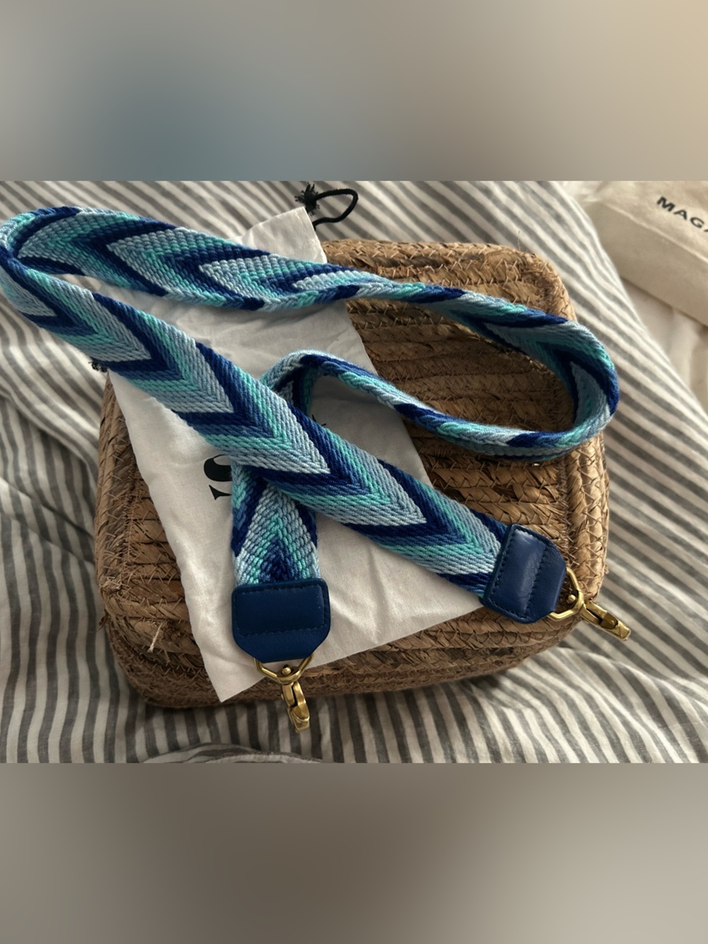 Salt Skinny Blue Chevron Woven Bag Strap